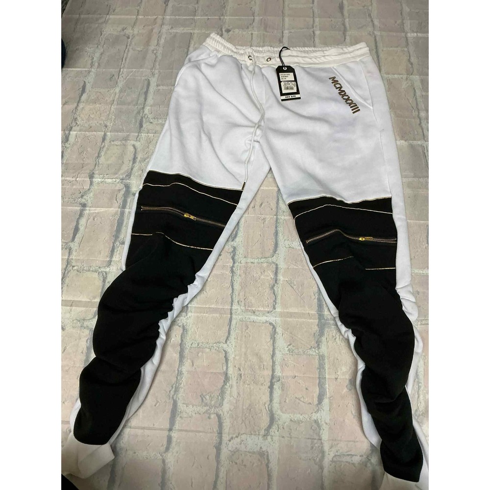 MCMXXXIII Mens White Black Gold‎ Zip Track Pants Joggers Athletic Size 2XL